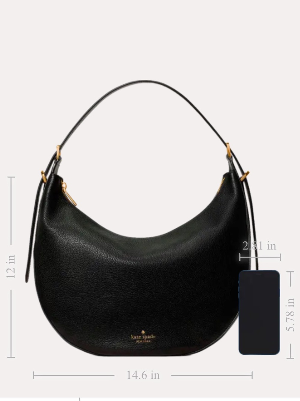 kate spade Black Pebbled Leather Crescent Shoulder Bag